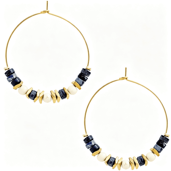 DESIGNICE Natural Stone Beaded Hoop Earrings for Women, Boho Handmade Lightweight Hypoallergenic Trendy Summer Beach Accessories Fashion Jewelry Gift Beaded Hoop Earrings for Women