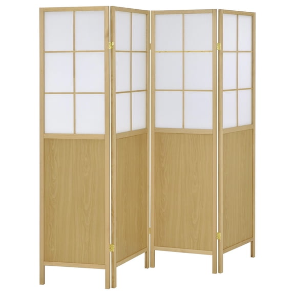 4 Panel Screen Room Divider, Foldable Design, Natural Brown 70 Inch
