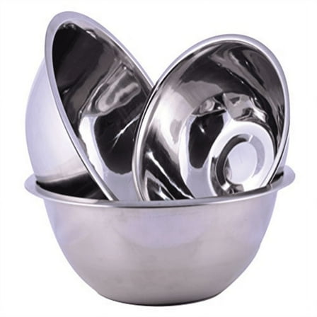 Stainless Steel Cuissentials Kitchen Mixing Bowls Set of 3 High Quality Fine Dining Mirror Finish, Flat Base Prep Bowls, Size 3/4 Qt, 1.5 Qt, 3 Qt.