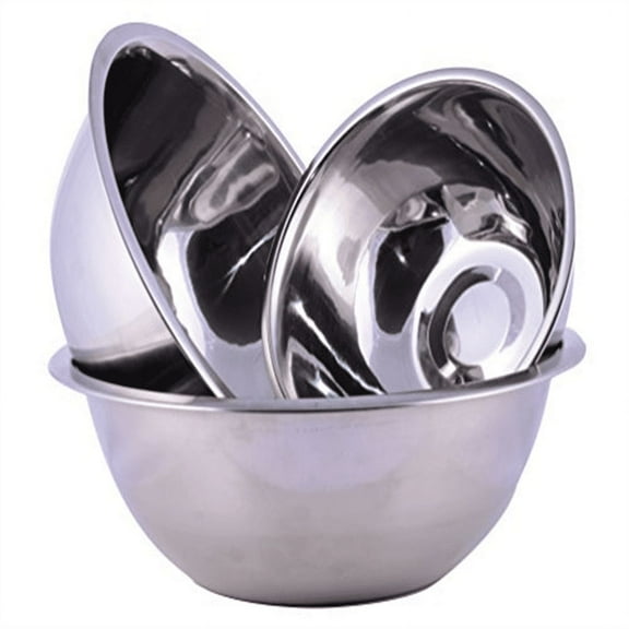 Stainless Steel Cuissentials Kitchen Mixing Bowls Set of 3 High Quality Fine Dining Mirror Finish, Flat Base Prep Bowls, Size 3/4 Qt, 1.5 Qt, 3 Qt.