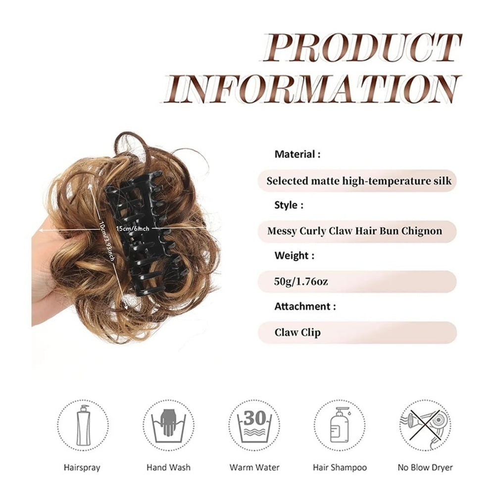Synthetic Messy Hair Bun Chignon Claw Clip in Hair Piece Wavy Curly Ponytail Extensions