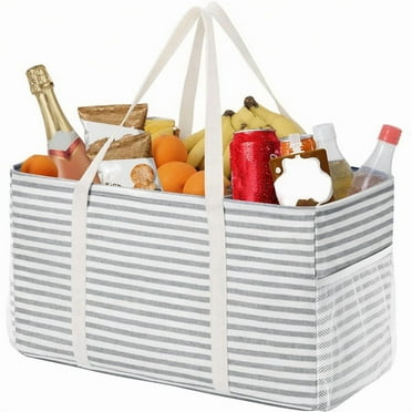 Extra Large Tote Bag, Reusable Grocery Bags with Metal Wire Frame and Handles, Standing Utility Shopping Grey