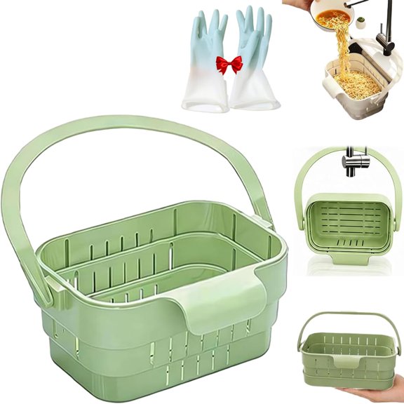 Foldable Hanging Sink Drain Basket, Collapsible & Foldable Drain Basket, Stretchable Faucet Storage Rack Draining with Flip Cover Space Saving Food Strainer for Fruits Vegetables Utensils