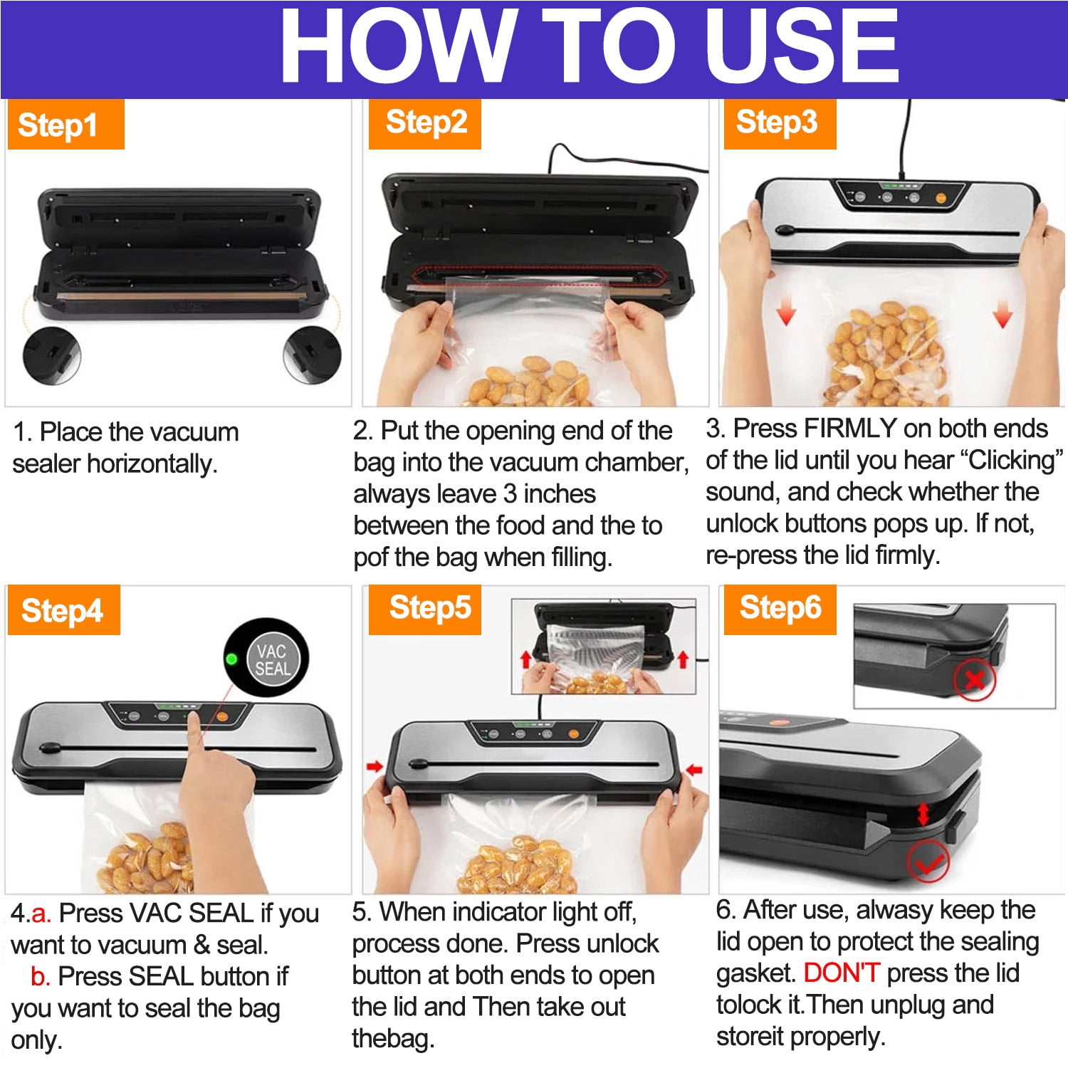 Food Vacuum Sealer Machine with 2 Rolls Food Vacuum Sealer Bags, Food Storage Saver Dry & Moist Food Modes, Led Indicator Lights, Easy to Clean, Compact Design