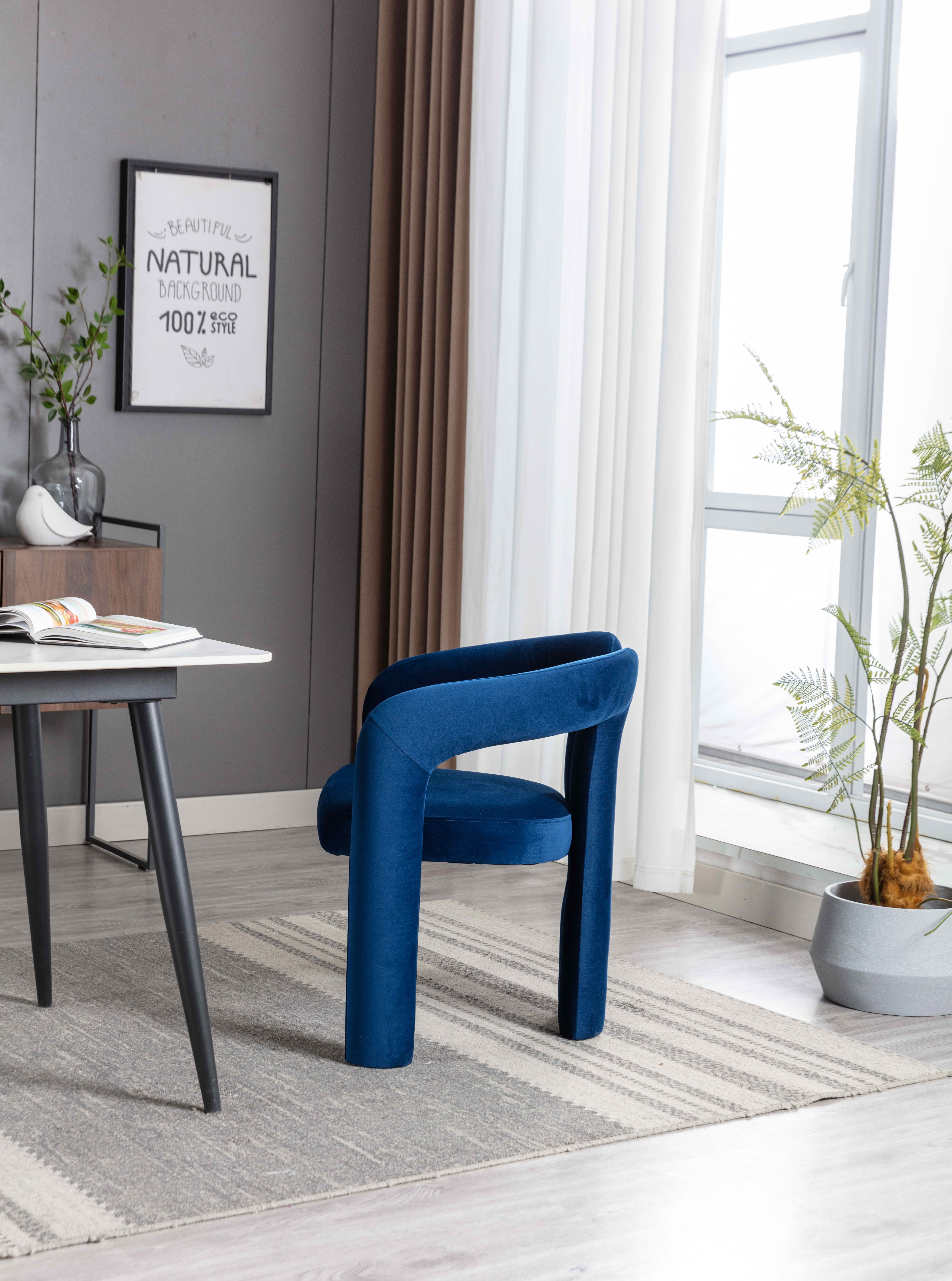 MAYEERTY Set of 2 Velvet Dining Chairs, Curved Back Side Chairs, Wood Legs, 250 lb Capacity, Navy