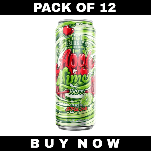 AriZona Sparkling Apple Lime Soda, 22 oz Cans, Original Flavor, Pack of 12