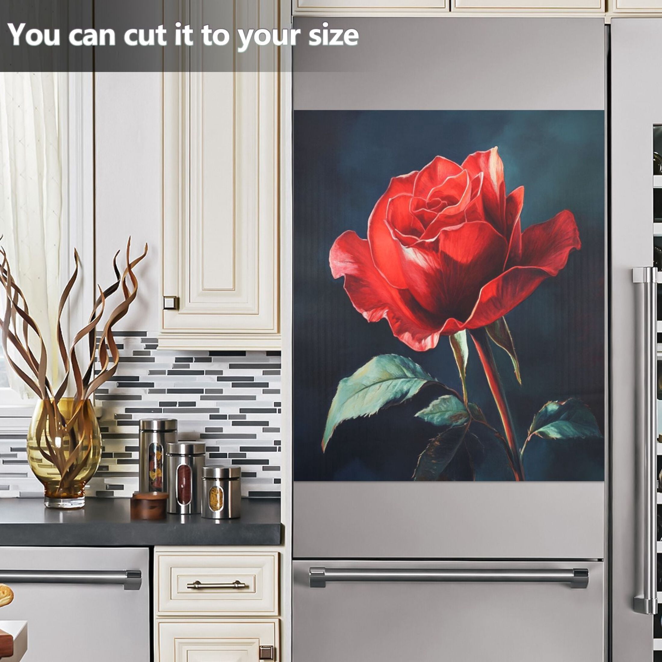 Dishwasher Magnetic Sticker 23x26 Inch Refrigerator Magnetic Sticker Washing Machine Magnetic Sticker Kitchen Panel Magnetic Sticker Home Decor Big Red Rose