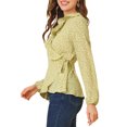 thumbnail image 4 of INSPIRAR CHIC Blusa de Raso con Volantes para Mujeres, Floral, con Cintura Ajustable, Top Peplum, S Amarillo, 4 of 7