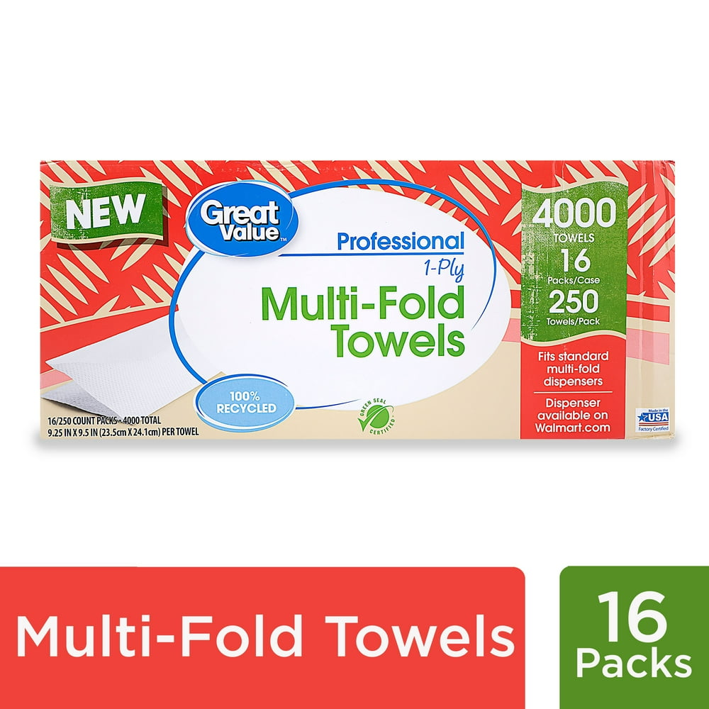 Great Value Professional Multifold Paper Towels, 16 Packs of 250 Sheets