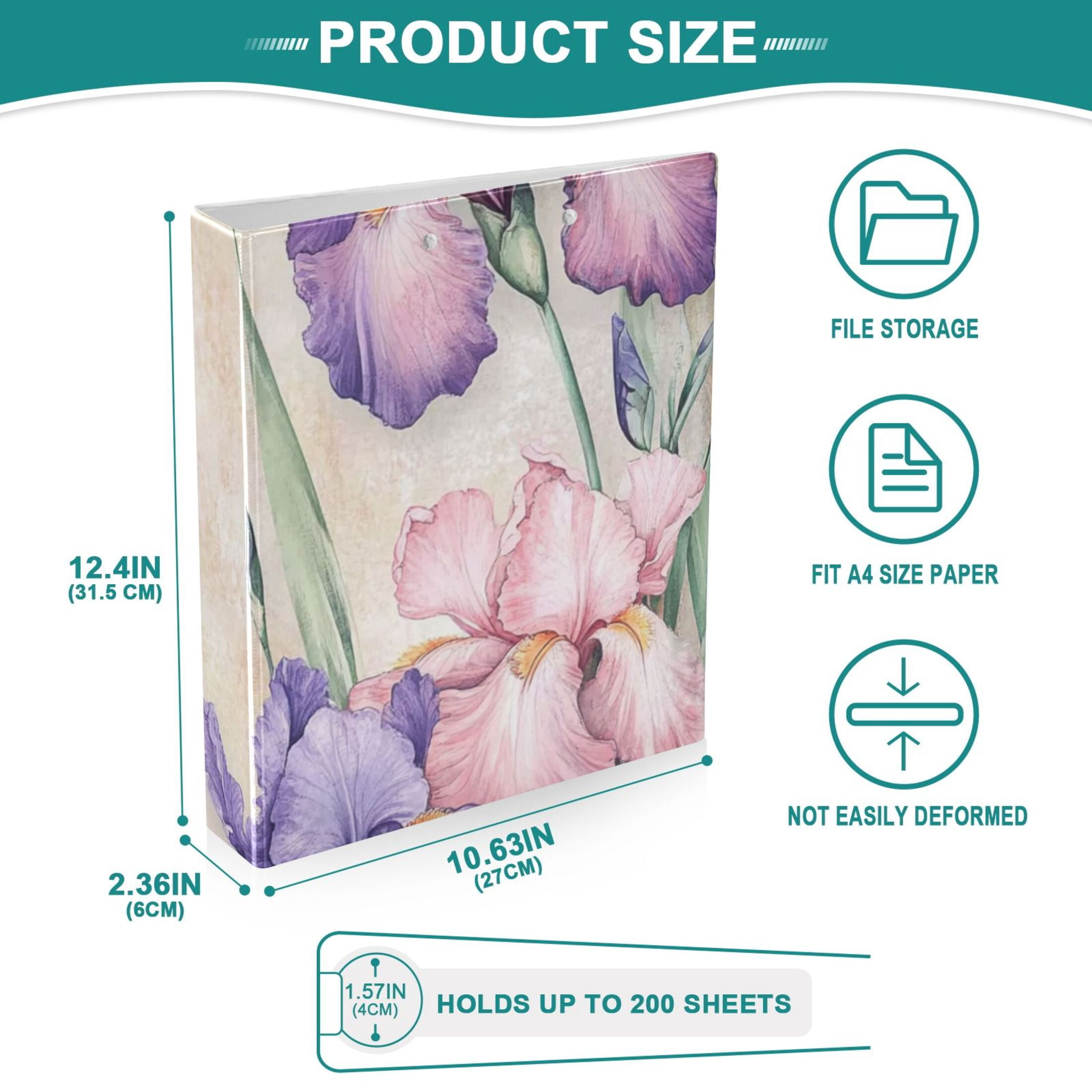 Lace Phalaenopsis Flowers 3 Ring Binders 1.5 inch Hardcover File Folders with Interior Pockets A4 Size Organizer for School Office Hospital