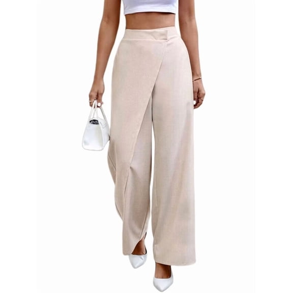 Women'S Elegant Wrap Front High Waisted Wide Leg Pants Suit Pants Trousers Color XL