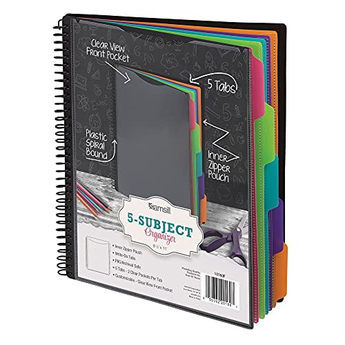 Samsill Fashion Colors 10 Pocket, 5 Subject, Spiral Project Organizer with 5 Dividers, Customizable Front Cover, Erasable Write On Tabs in Fashion Colors, Plastic Folders with Pockets