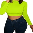 thumbnail image 2 of EIMELI Manches Longues Col Rond Coupe Slim Crop Chemisier Extensible Bleu Tee L, 2 of 5