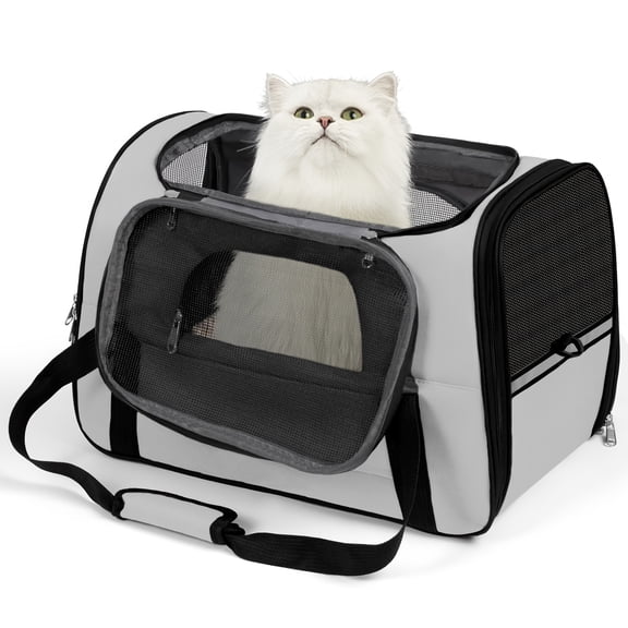 Airline-Approved Pet Carrier Backpack (Light Grey) - Durable Reinforced Stitching, Anti-Escape Secure Zipper, Spacious Ventilated Mesh & Soft Padding, Foldable for Cats & Small Dogs, Car/Airplane Use