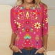 thumbnail image 4 of Camisetas Casuales de las Mujeres de Moda Impresa 3/4 Mangas Blusa Cuello Redondo para el Hogar Y Diario, 4 of 4