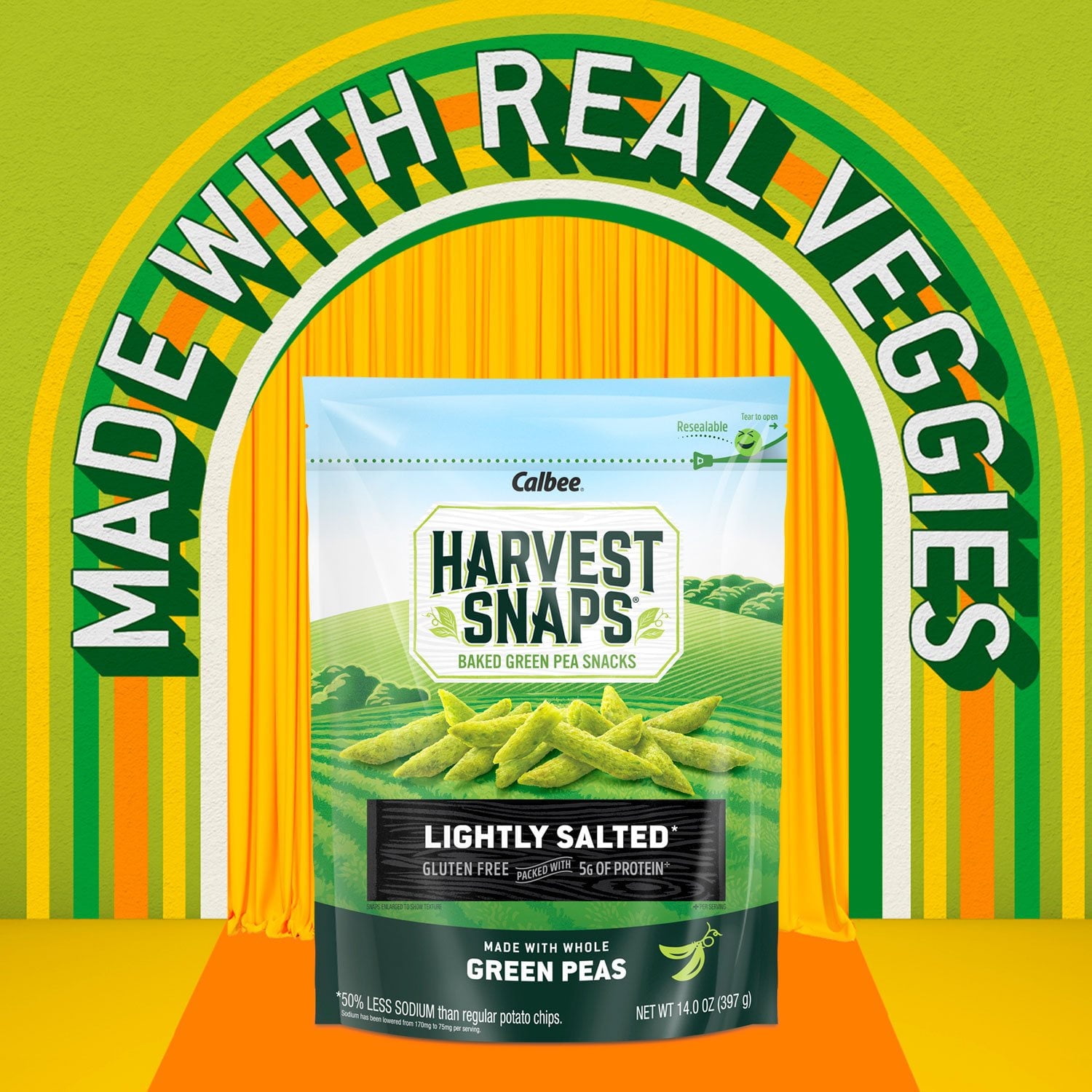 Harvest Snaps Baked Green Pea Crisps, Healthy Crunchy Snack, 14 oz. With White Bowl By OMA