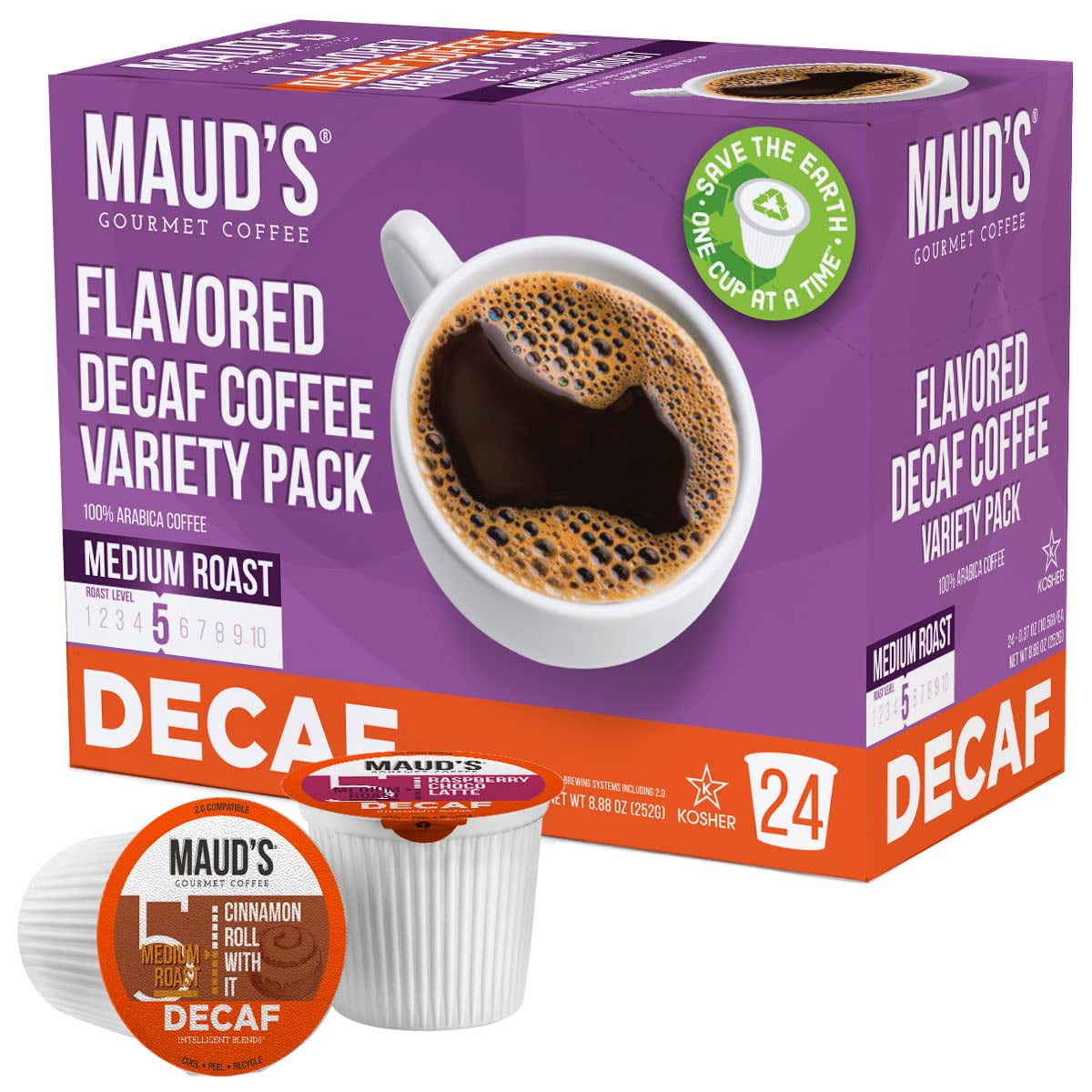 Maud's Flavored Decaf Coffee Sampler Variety Pack (6 Flavors) 24ct