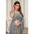 thumbnail image 2 of Designer Light Grey Resham Zari Embroidery Net Saree, 2 of 5