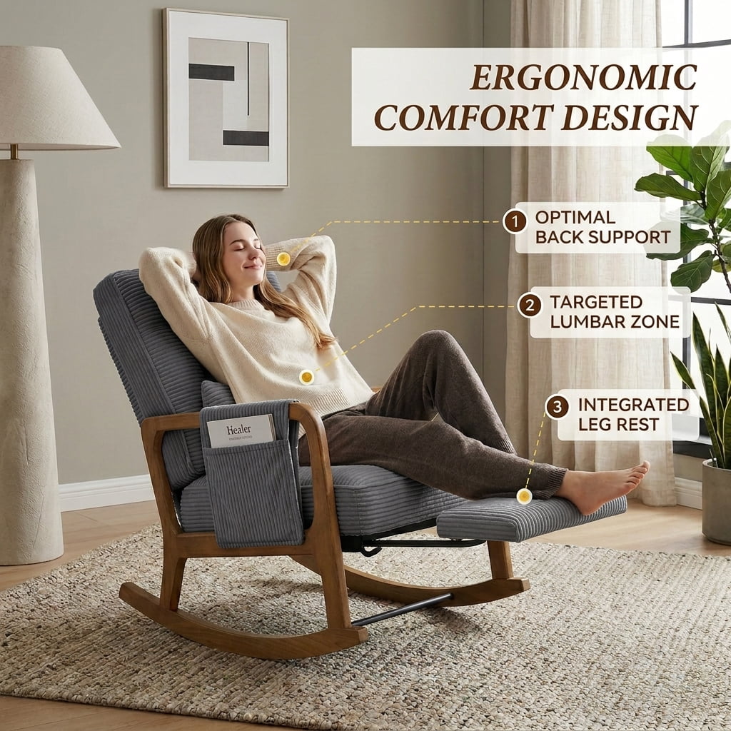 MOONMISS Rocking Chair with Footrest,Rocker Nursery Chair with Side Pocket,Glider Rocker,Accent Reading Chair for Living Room,Dark Gray