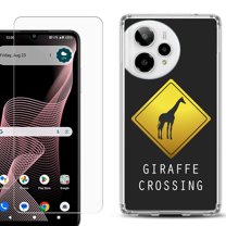 Phone Case for Cricket Icon Plus 2026, with Screen Protector, by OneToughShield - Road Sign Giraffe