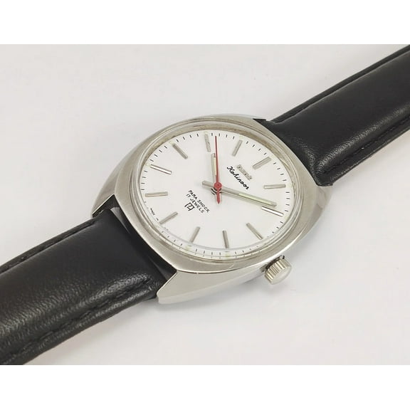 Vintage HMT Kohinoor Para Shock 17 Jewels Hand Winding White Dial With Black Leather Strap India Made Wrist Watch