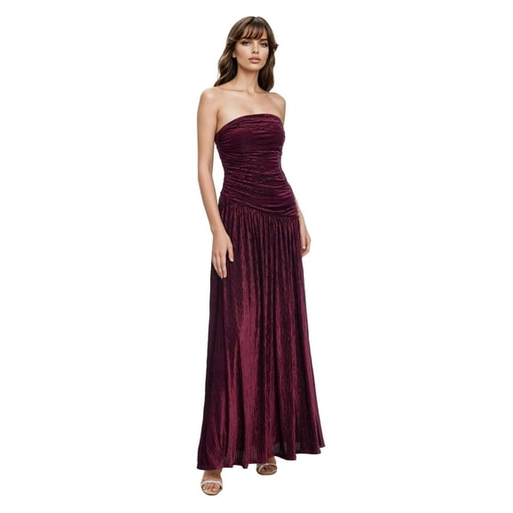 Jewel Badgley Mischka Katia Strapless Ruched Bodice Pleated Gown