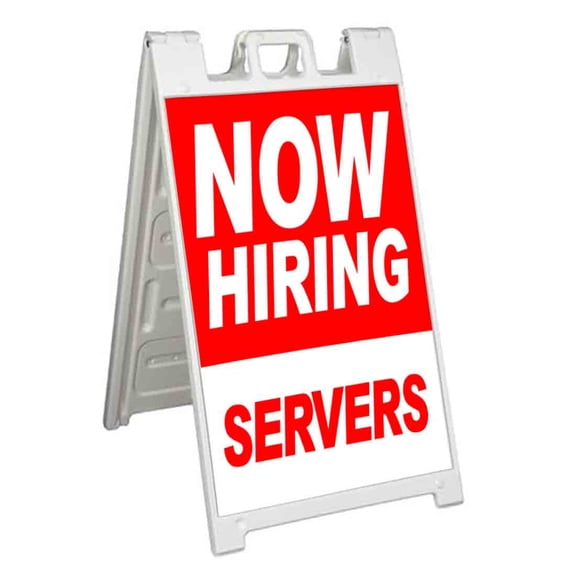 Now Hiring Servers (24" X 36") Standard A-Frame Signicade, Includes Decal Applied To Stand