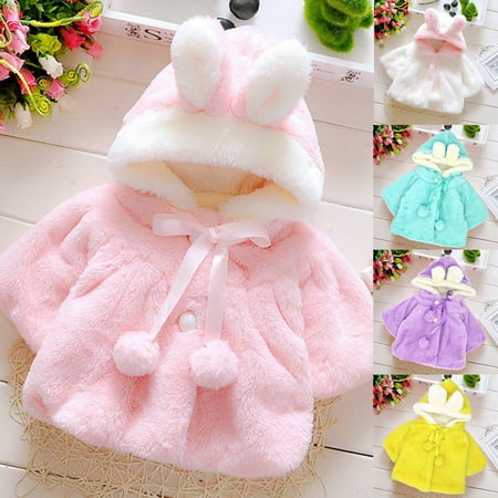Purple Winter Coat - Girl12Queen Baby Girls Infant Rabbit Ear Hoodie Warm Coat Pom Pom Bowknot Winter Clothes