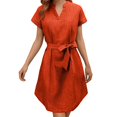 thumbnail image 1 of Robe Décontractée Unie à Manches Courtes Col en V pour Femmes - Coupe Ample pour Usage Quotidien, 1 of 5