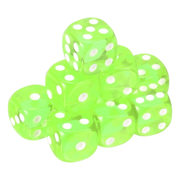 10Pack 6 Sided Acrylic Dice, 18mm/0.71" Rounded Corner Translucent Colored D6 Game Dice for Theme Party Fun Table Board Games, Fluorescent Green