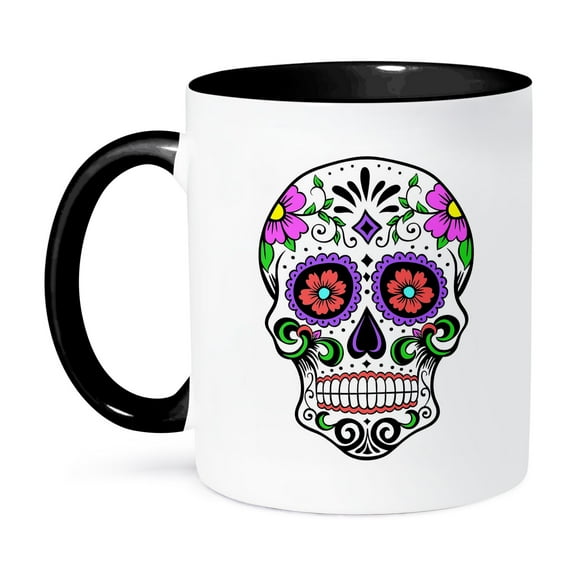 3dRose, Sugar skull, Pink, 11oz Two-Tone Black Mug
