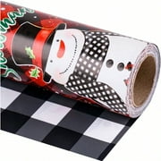 Christmas Wrapping Paper Jumbo Roll Snowman White Black Buffalo Plaid Xmas Reversible Design Holiday Party Gift Wrap for Boys Girls 30 in x 100 ft 250 sq.ft.