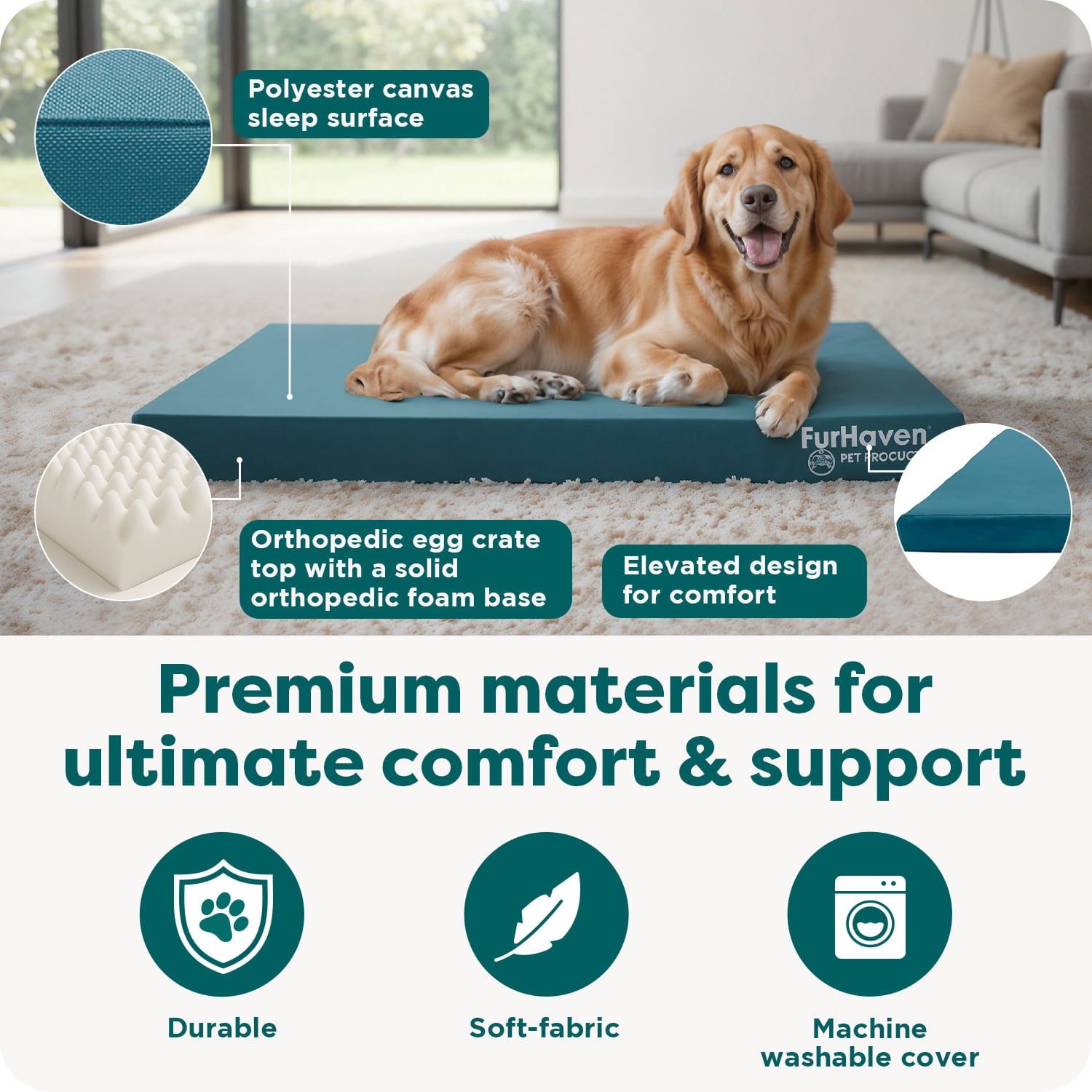 Jumbo Furhaven Logo Indoor/Outdoor Deluxe Orthopedic Dog Bed
