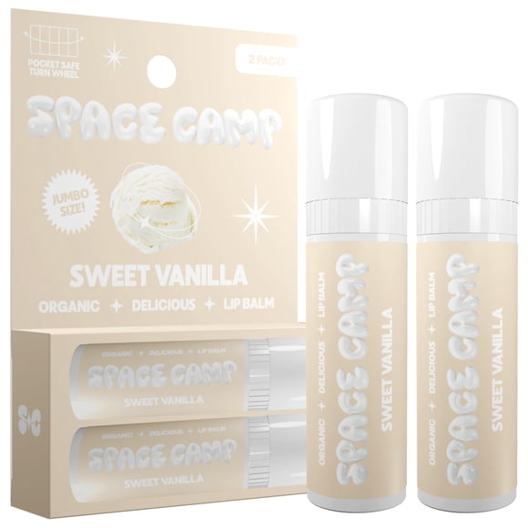 Bálsamo labial Space Camp Wellness Jumbo – Bálsamo con sabor orgánico de vainilla dulce (paquete de 2)