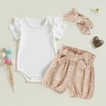 thumbnail image 4 of mgoYE Baby Girl Clothes 0-3 Months Newborn Infant Girl Clothes Rib Knit Romper Daisy Print Shorts Headband Baby Summer Clothes 0 3 6 12 18 24 Months(Khaki,12-18 Months), 4 of 7