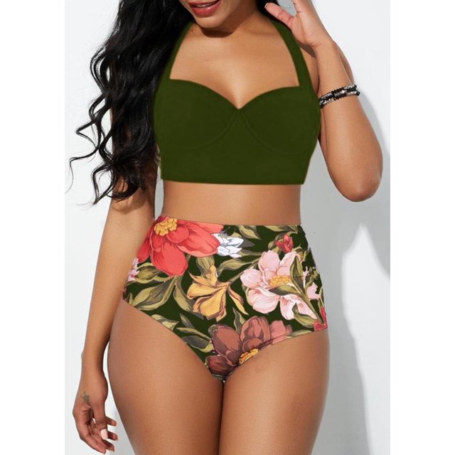 ITFABS Women Push Up Bikini Set Flower Print High Waist Swimming Suits