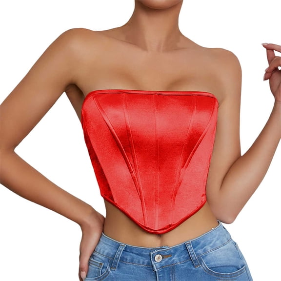 Xijirk Tank Tops Lace Bustier Corset Tube Top Off Shoulder Clubwear Sleeveless Tank for Party Camisole Tops for Women,RD1,XS