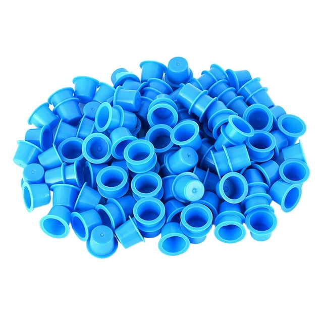 KAKOWELY cups 100pcs Ink Caps Disposable Plastic Ink Cups Permanent Eyelash Makeup Eyebrow Tattooing Pigment Container Size M (Blue)0.67"X0.47"X0.47"