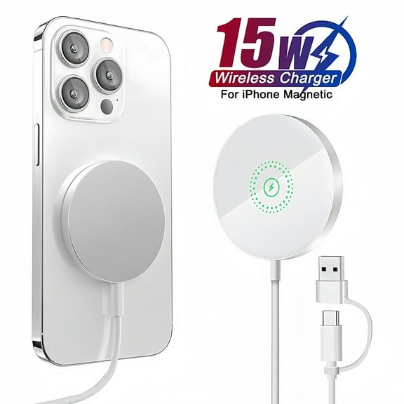 YJJSKEJI Magnetic Wireless Charger,MagEase 15W Wireless Charger Magnetic Compatible with iPhone 16 15 14 13 12 Series and AirPods 3/2/Pro, Charging Pad with USB-C Cable and USB-A Converter (Purple)