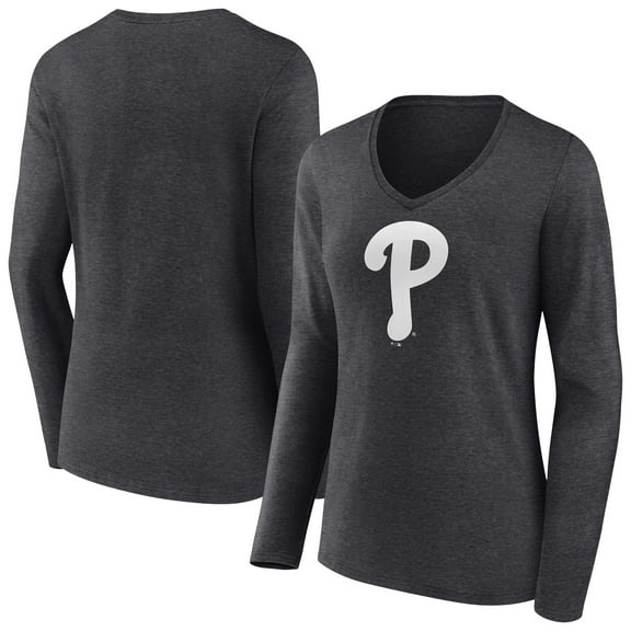 Women's Charcoal Philadelphia Phillies Monochrome Long Sleeve V-Neck T-Shirt