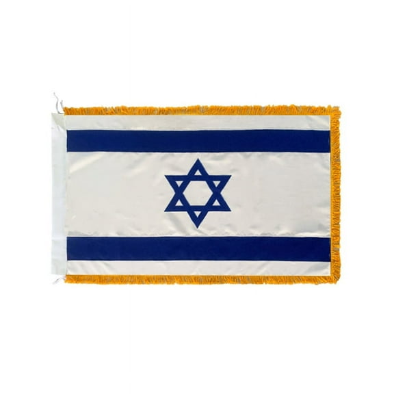 Israel 3'x5' Embroidered Flag ROUGH TEX® 600D with Gold Fringe & Sleeve