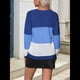 thumbnail image 5 of Suéter Informal de Larga con Cuello en V, Tejido Acanalado y Crochet Ligero para Mujer (Otoño 2025) Azul M, 5 of 7