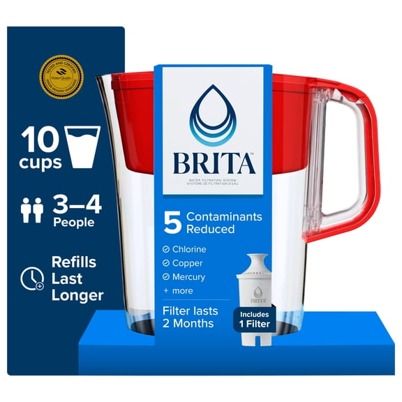 Brita Standard 10-Cup, Red Plastic Water Filtration Pitcher