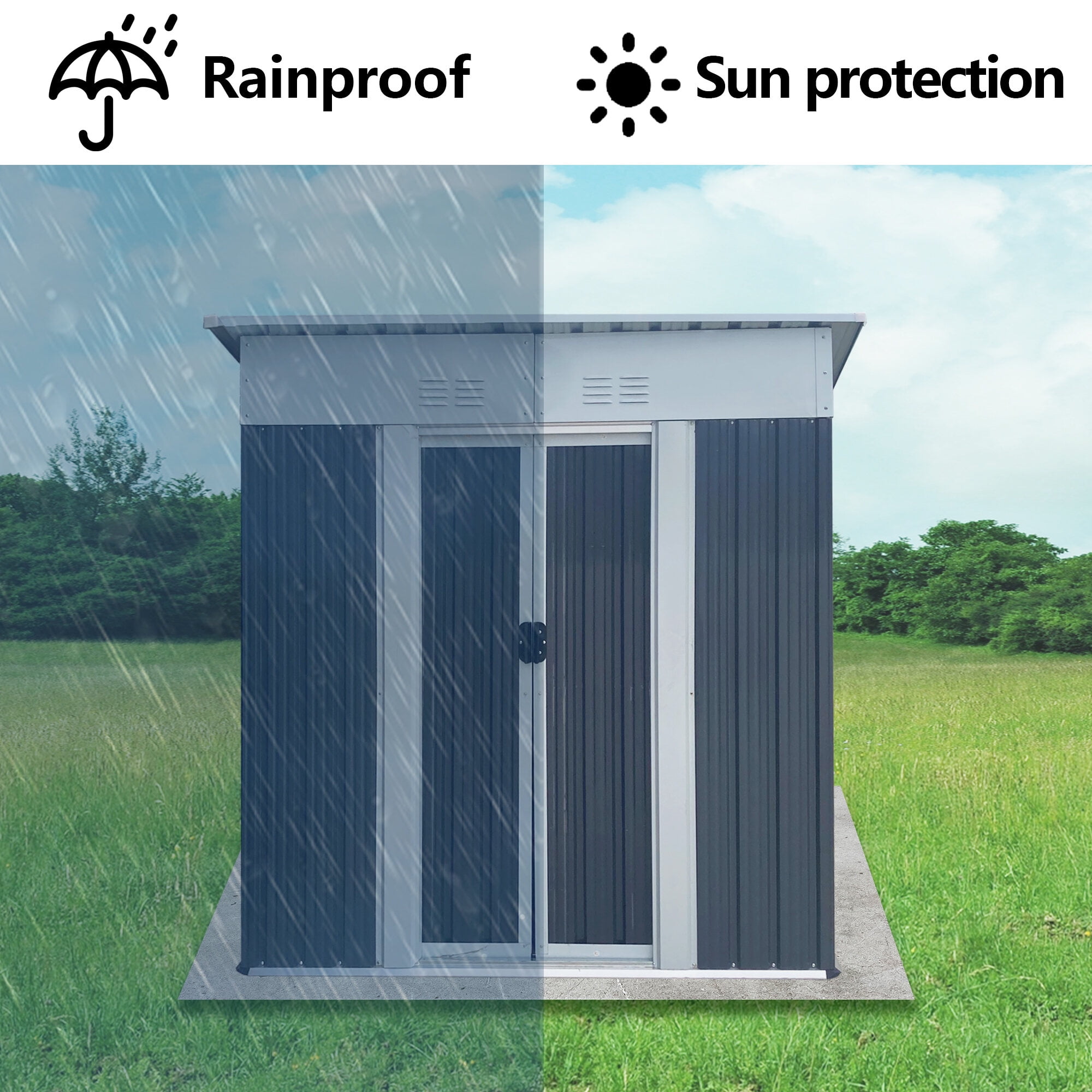 Outdoor Storage Shed 5FTx3FT Pent Roof Grey Outdoor Tool Bike Storage Garden Shed With Aluminum Alloy Frame And Sliding Door,Small Storage Shed