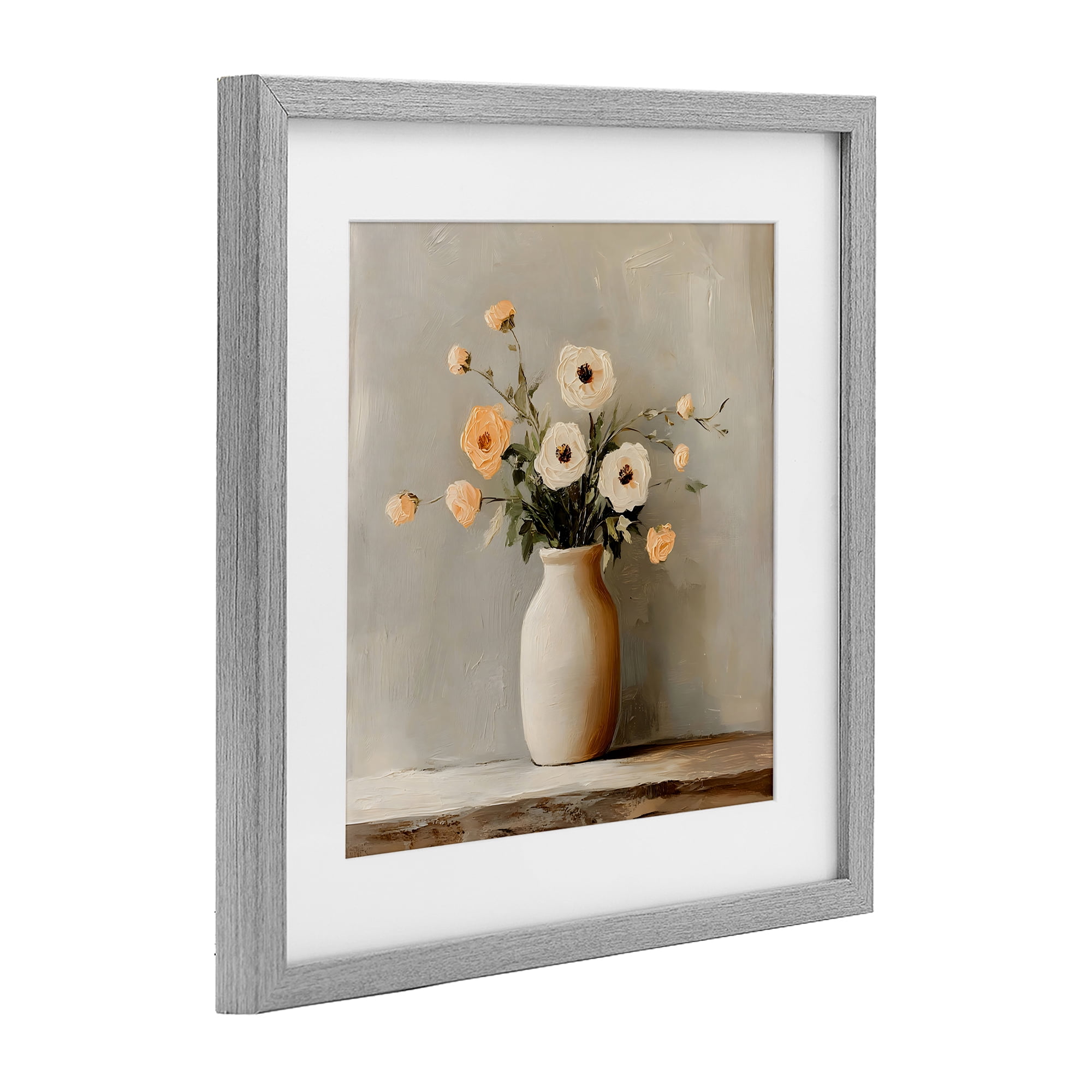 Stupell Industries Simple Floral Vase in Pastels Gray Framed Print Under Glass, design by Creative Studio