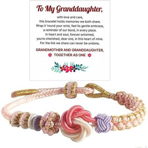 For Granddaughter - A Link That Can Never Be Undone Peach Blossom Knot Bracelet, Granddaughter Bracelet from Grandma Always Brave And Strong Adjustable Hand Braided DIY Bracelet For Women Gifts 