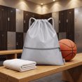 thumbnail image 6 of Drawstring Backpack with Front Zipper Pocket, Large Capacity Water Resistant Oxford Cloth Sports Sack Bag for Gym, Basketball, Travel, Outdoor, 6 of 6