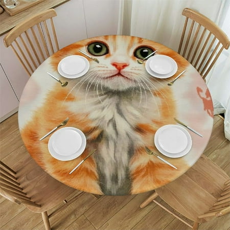 

Patifu Cute Cat Round Tablecloth 100% Polyester Waterproof Fabric for Indoor and Outdoor Use Ideal for Restaurants Weddings Parties Stain-Resistant and Washable Table Cover 54 -58