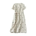 thumbnail image 2 of Sakmal Beige Women's Dresses Long with Belt T Shirt Cotton Linen Dress Short Sleeve A Line Dresses, 2 of 9