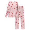 thumbnail image 3 of Garbnen Womens Valentines Pajamas Set Bow Print Crew Neck Long Sleeve Tops and Full-Length Pajama Pant Spring Summer Loungewear Sleepwear, 3 of 4